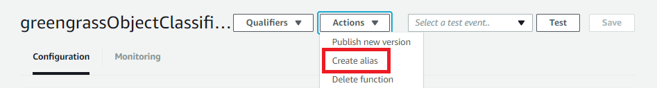 Option Créer un alias dans le menu Actions.