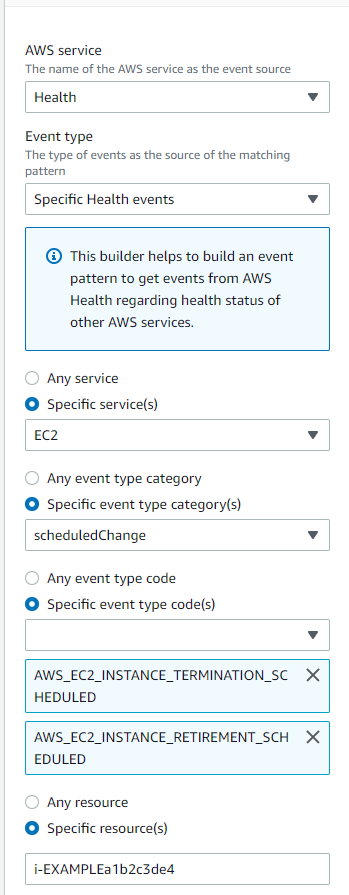 Créez une EventBridge règle pour des EC2 événements Amazon spécifiques uniquement.