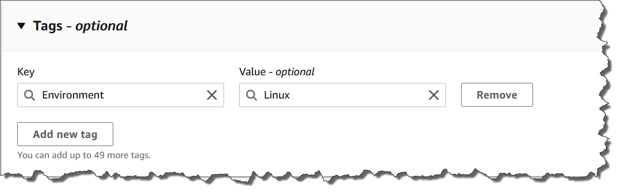 Capture d'écran de la section des balises dans la console Incident Manager.