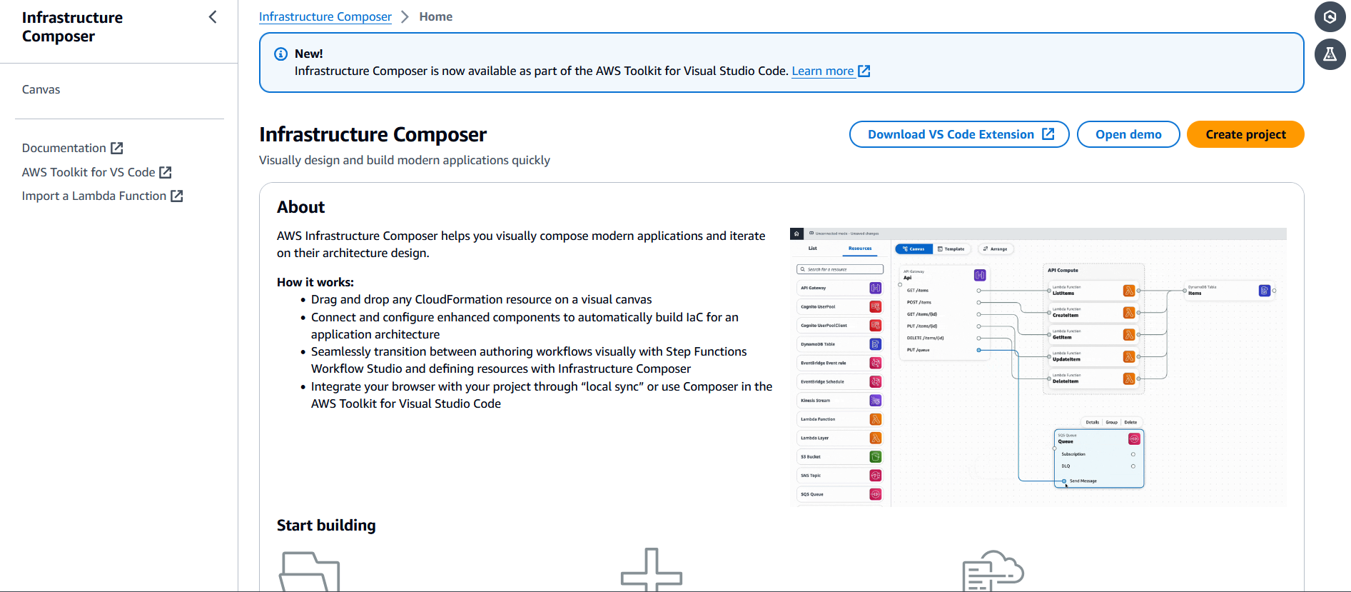 La page d'accueil d'Infrastructure Composer.