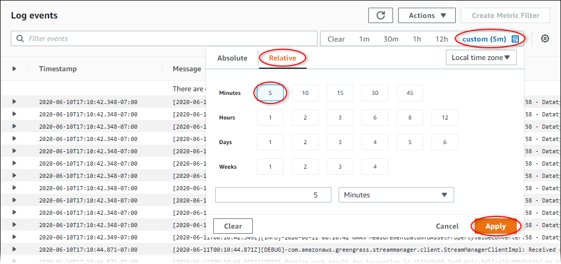 CloudWatch Capture d'écran de la page « Logs ».