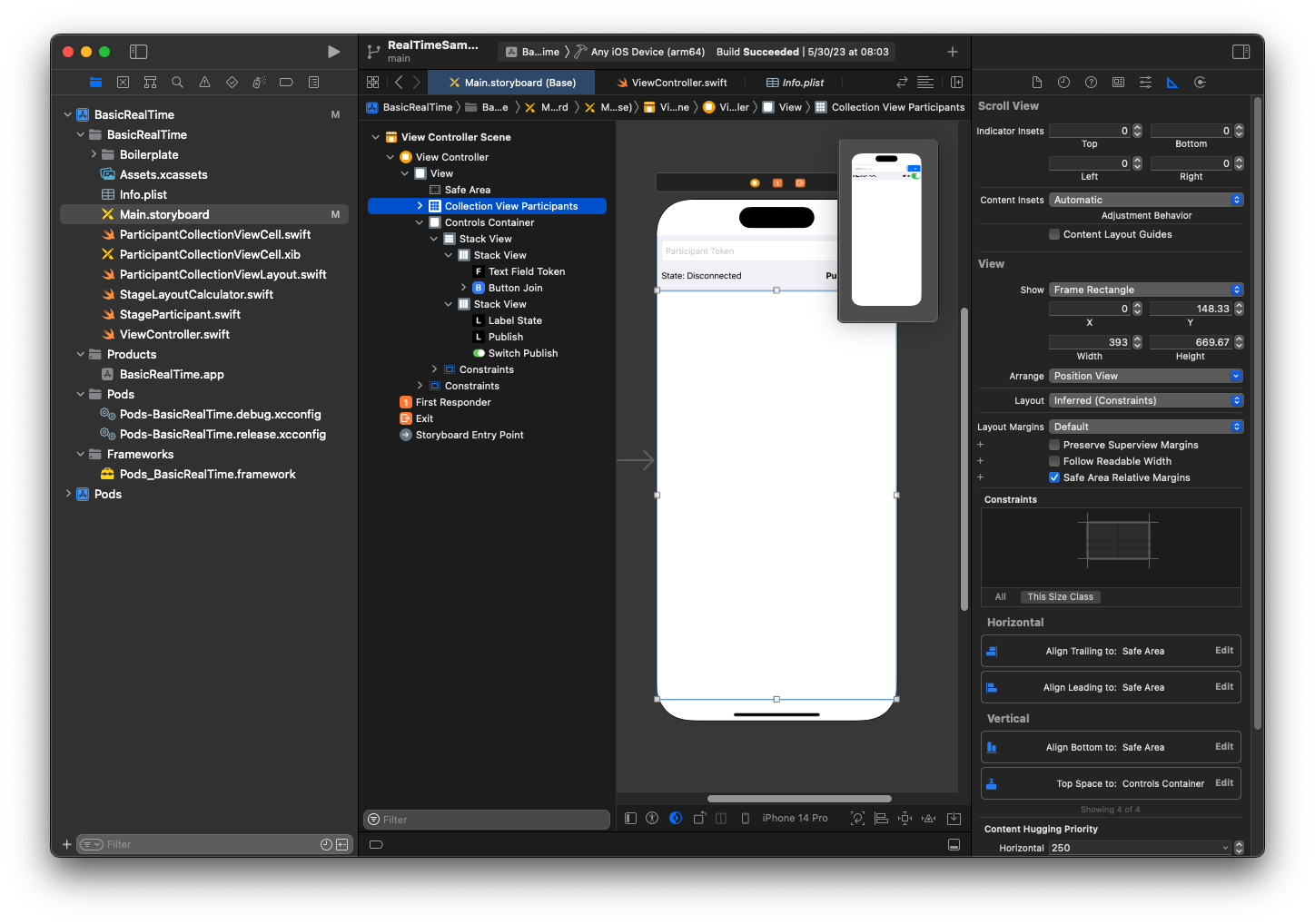 Personnaliser la vue iOS Collection View Participants.