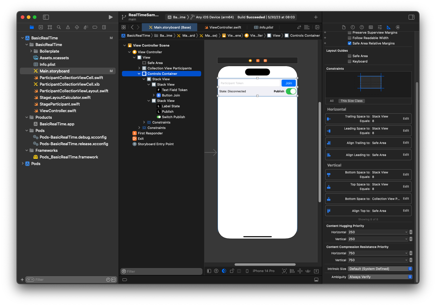 Personnalisez la vue iOS Controls Container.