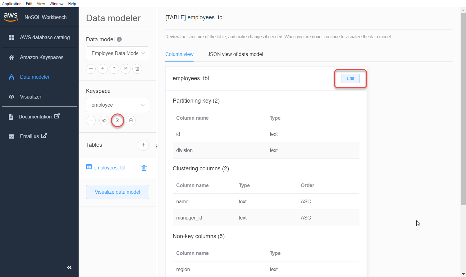 Capture d'écran de la console qui montre comment modifier une table existante.