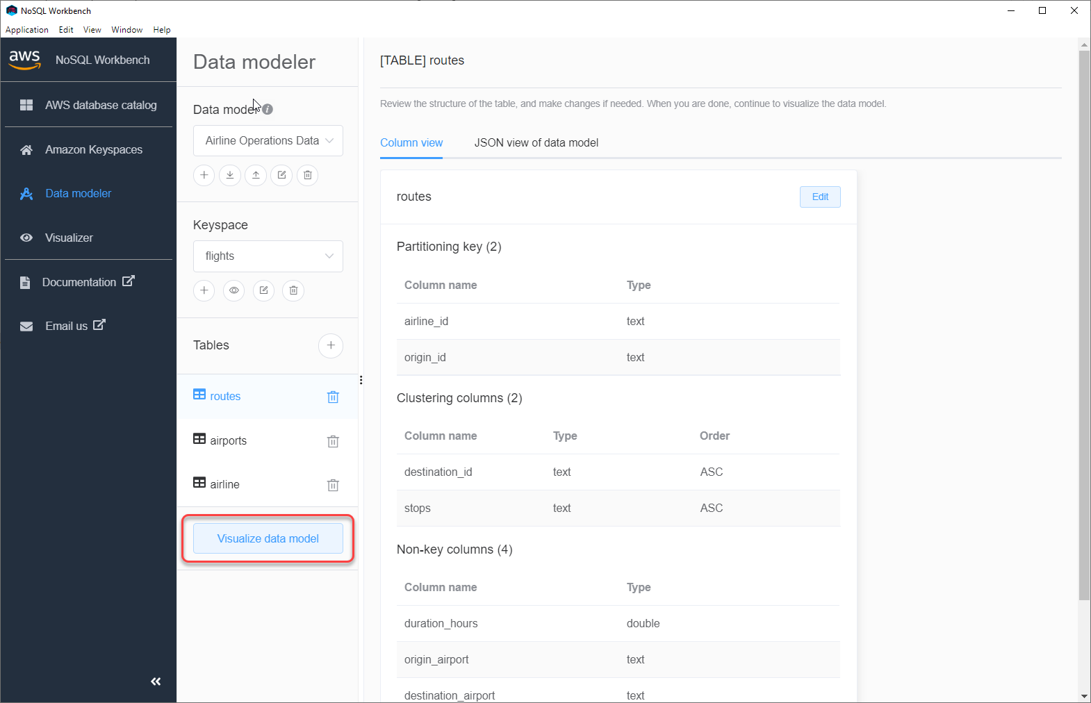 Capture d'écran de la console montrant un exemple de modèle de données.