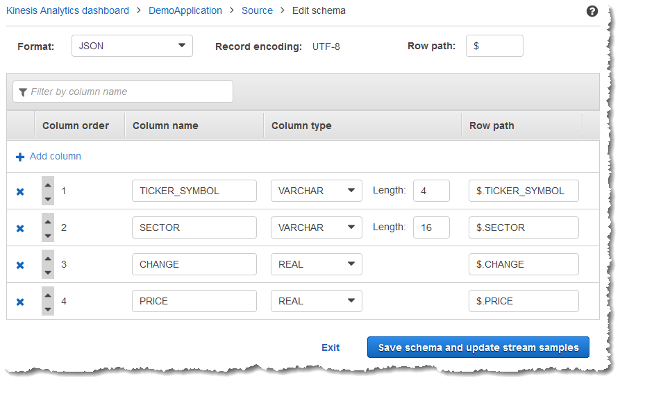 Capture d'écran de la page Edit schema (Modifier schéma).