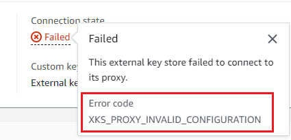 Code d'erreur de connexion sur la page de détails du magasin de clés personnalisé