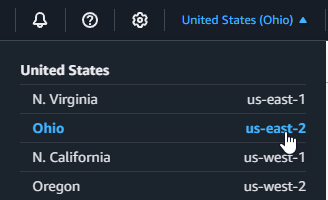 Image montrant le menu déroulant des régions dans la console S3