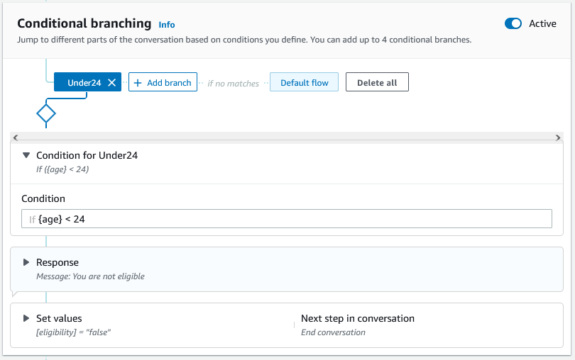 Vous pouvez choisir différentes options pour le branchement conditionnel.