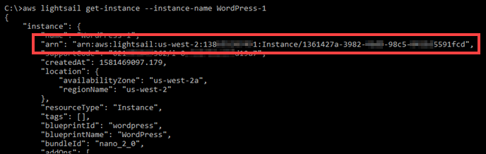 Une instance ARN dans les GetInstance résultats.