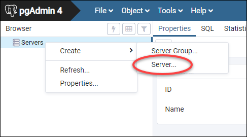 Configuration d’un serveur pgAdmin