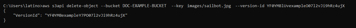 Résultat de la commande AWS CLI delete-object