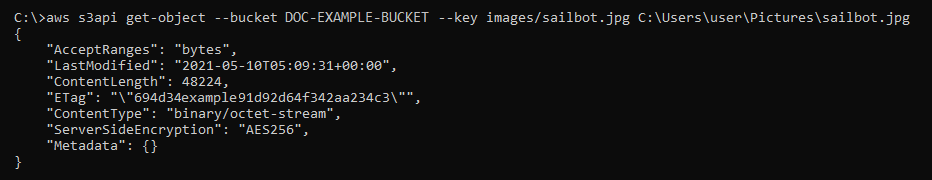 Résultat de la commande AWS CLI download-object