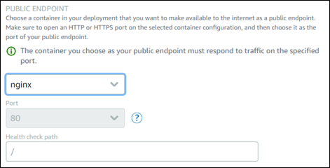 Point de terminaison public d'un service de conteneur dans la console Lightsail