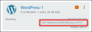 IPv6Adresse de l'instance sur la page d'accueil de Lightsail.