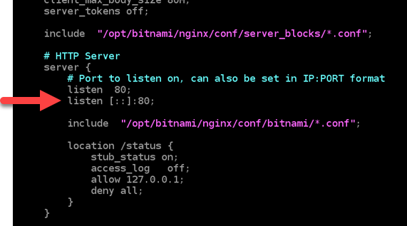 Fichier de configuration Nginx sur l'instance.