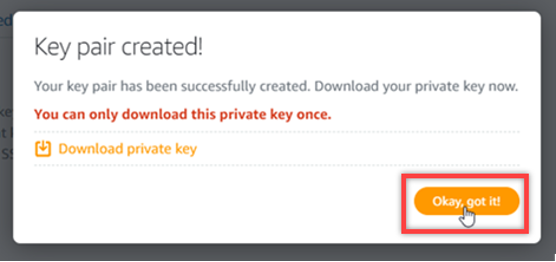 Invite You can only download private key once (Vous ne pouvez télécharger la clé privée qu'une seule fois)