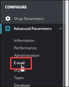 Option de E-mail dans le panneau de navigation