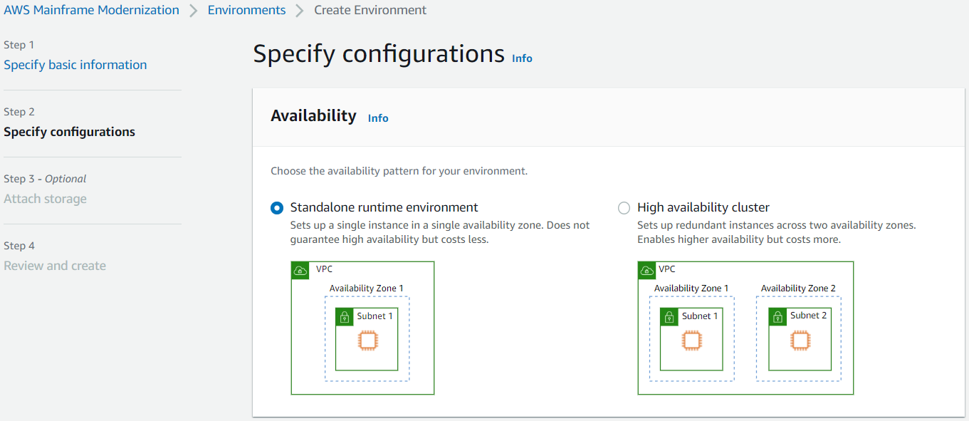 La section Disponibilité de la modernisation du AWS mainframe avec environnement d'exécution autonome est sélectionnée.