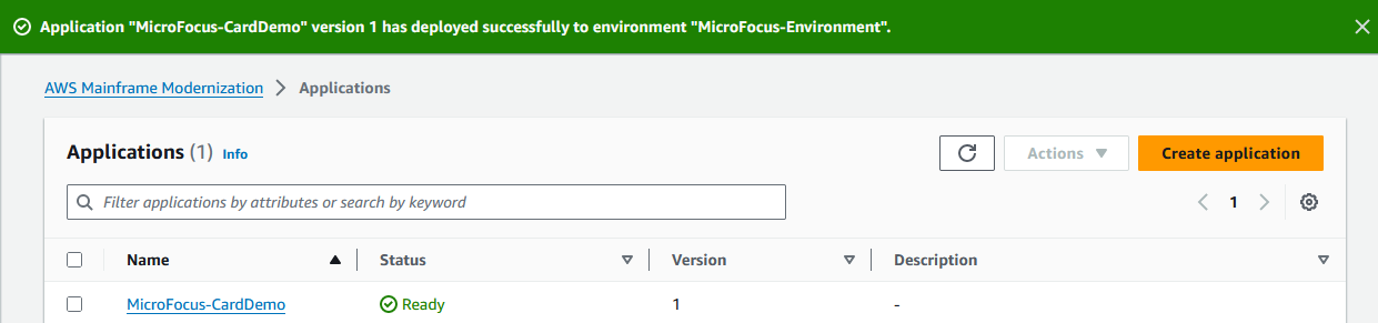 L'application déployée sur la page de confirmation de l'environnement.