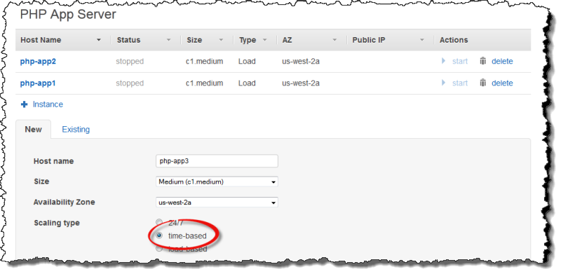 Option de dimensionnement à date définie sur la page d'ajout d'une instance