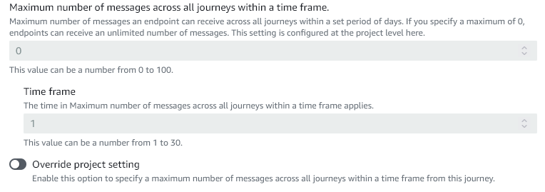 La zone de texte correspondant à la valeur Nombre maximum de messages pour tous les trajets au cours d'une période donnée.