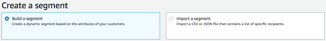 La page Create a segment (Créer un segment) avec l'option Build a segment (Générer un segment) sélectionnée.