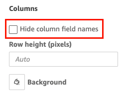 Image de l'option permettant de masquer les noms de champs des colonnes dans le volet Mettre en forme une représentation visuelle.