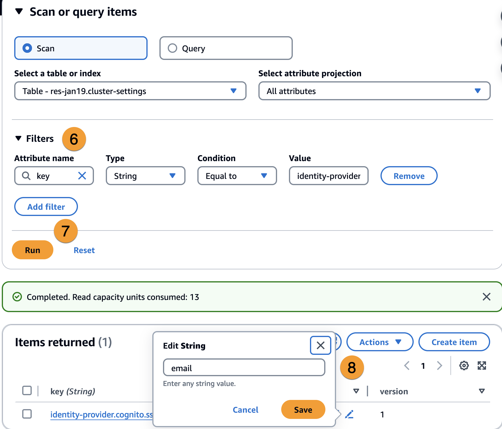 Amazon Cognito met à jour les filtres et les éléments renvoyés dans DynamoDB.