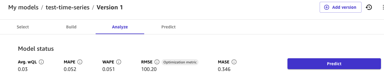 Capture d'écran de la métrique RMSE d'optimisation dans l'onglet Analyser de Canvas.