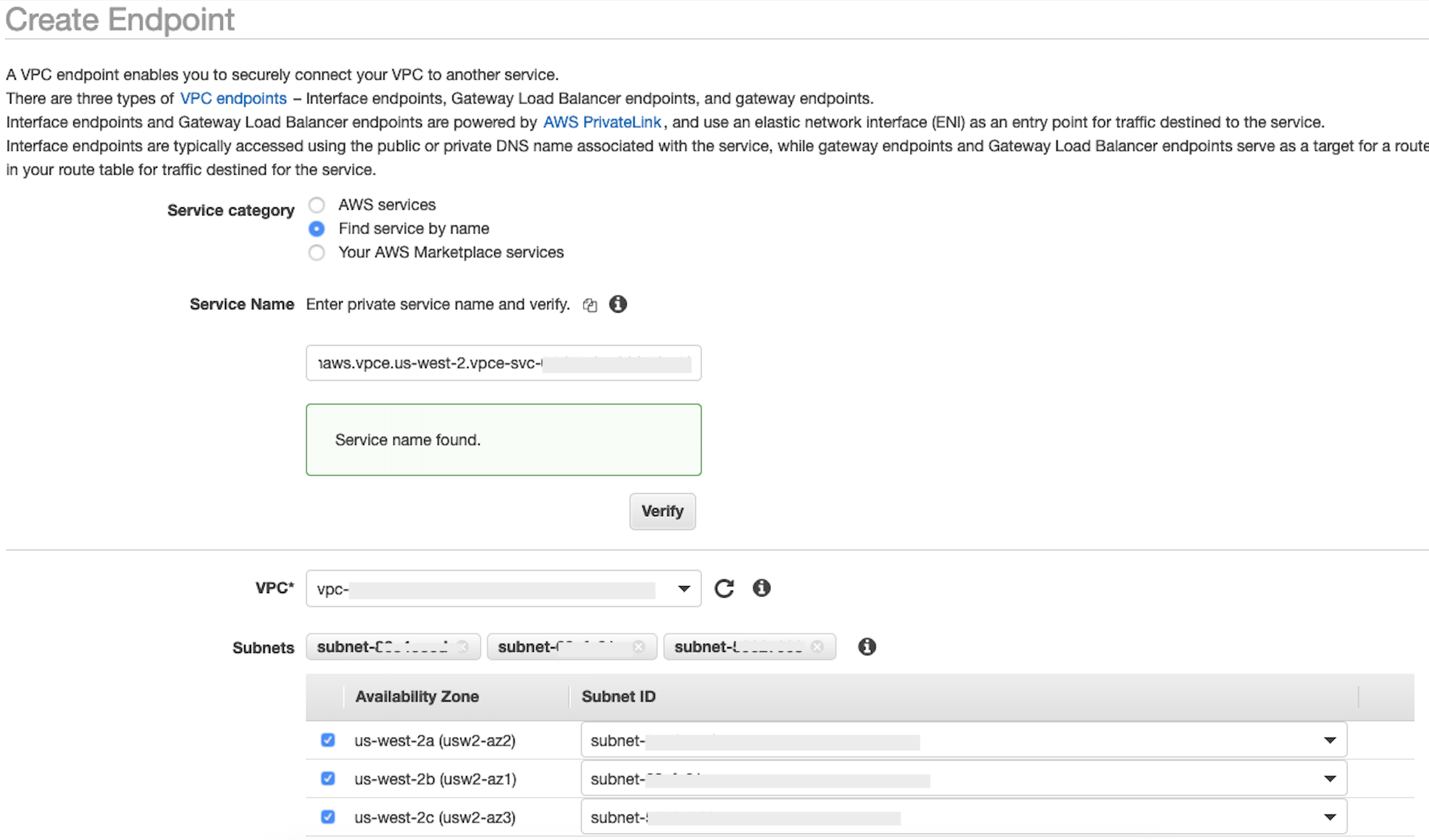 La section Create Endpoint de la console indique que la connexion est réussie.