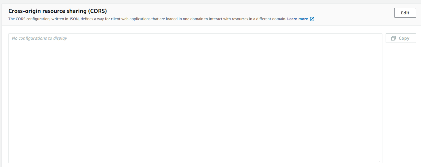 Éditeur de configuration CORS dans Amazon S3 pour la configuration CORS d'un compartiment