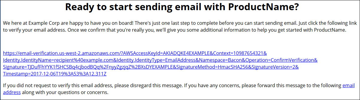 Email verification message with instructions and a link to confirm the recipient's address.