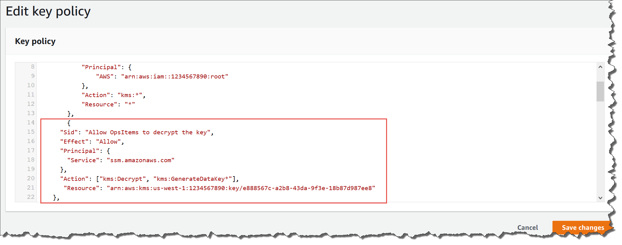 Modification de la politique d' AWS KMS accès d'une SNS rubrique Amazon.