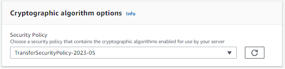 La section de la console des options de l'algorithme cryptographique dans laquelle la dernière politique de sécurité est sélectionnée.