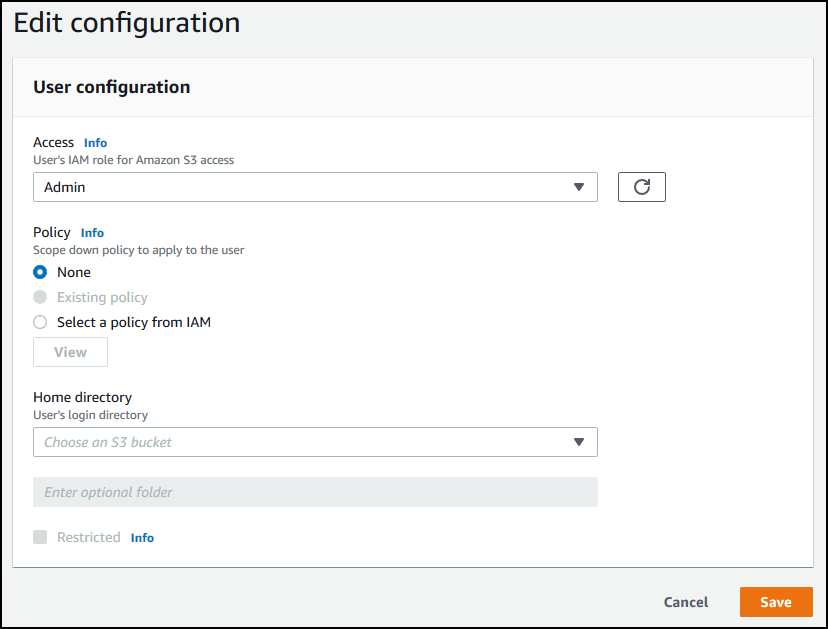 Image montrant l'écran permettant de modifier la configuration d'un utilisateur