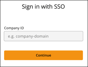 Sign-in form with Company ID input field and orange Continue button.