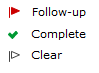 Flag, checkmark, and clear icons representing task status options.