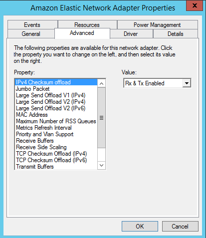 Contoh: properti ENA adaptor yang ditampilkan di Windows Device Manager.