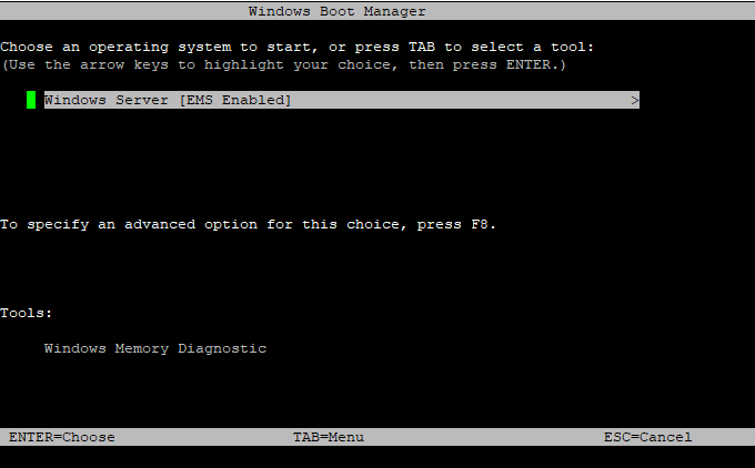 Menu boot di prompt perintah.