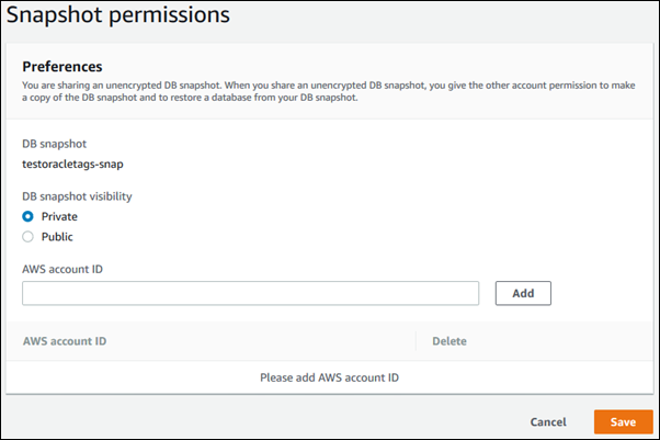 Izin Akun AWS untuk mengembalikan snapshot cluster DB manual