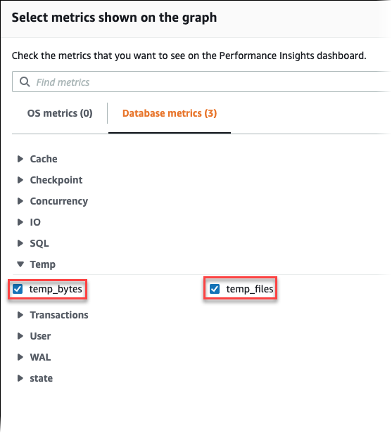 Metrik ditampilkan dalam grafik.