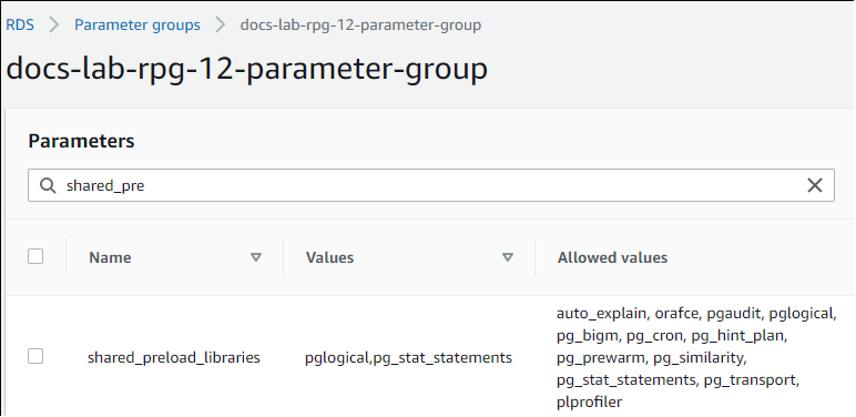 Gambar parameter shared_preload_libraries dengan pglogical yang ditambahkan.