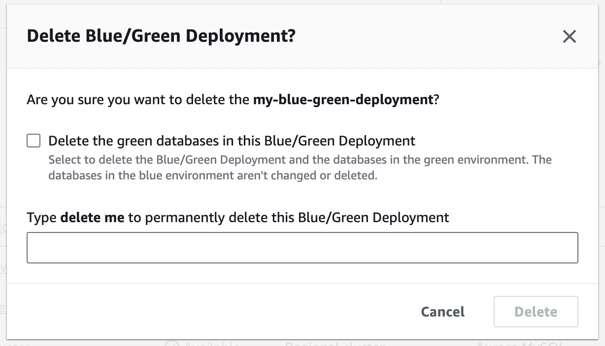 Menghapus deployment blue/green