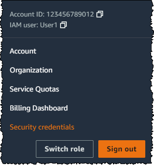 AWS Management Console Tautan kredensi keamanan