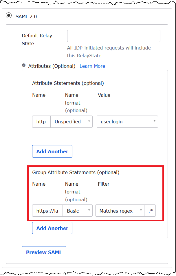 Menambahkan URL atribut Lake Formation grup ke aplikasi Okta.