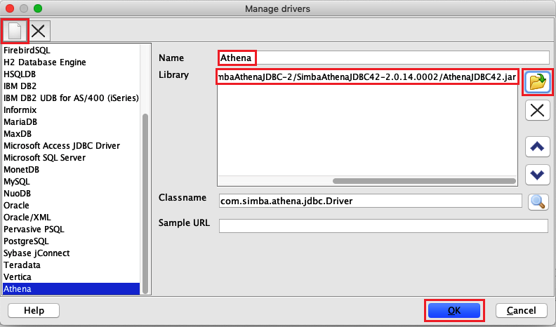 Menambahkan JDBC driver Athena ke SQL Workbench.