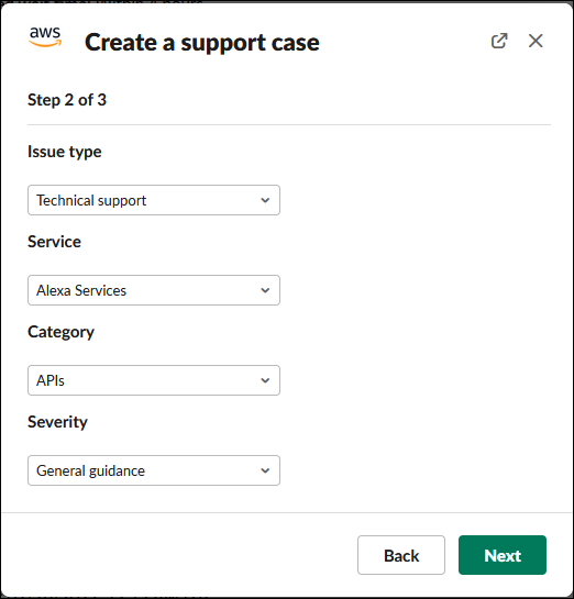 Contoh yang menunjukkan cara membuat kasus dukungan diAWS Support Aplikasi.