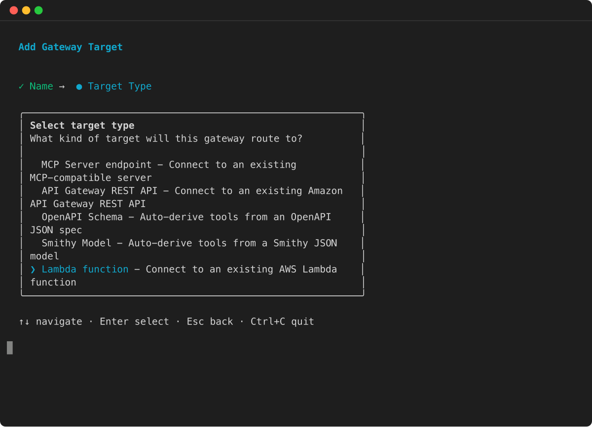 Wisaya target gateway: pilih fungsi Lambda