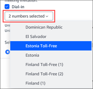 Daftar nomor telepon, dengan Estonia disorot.